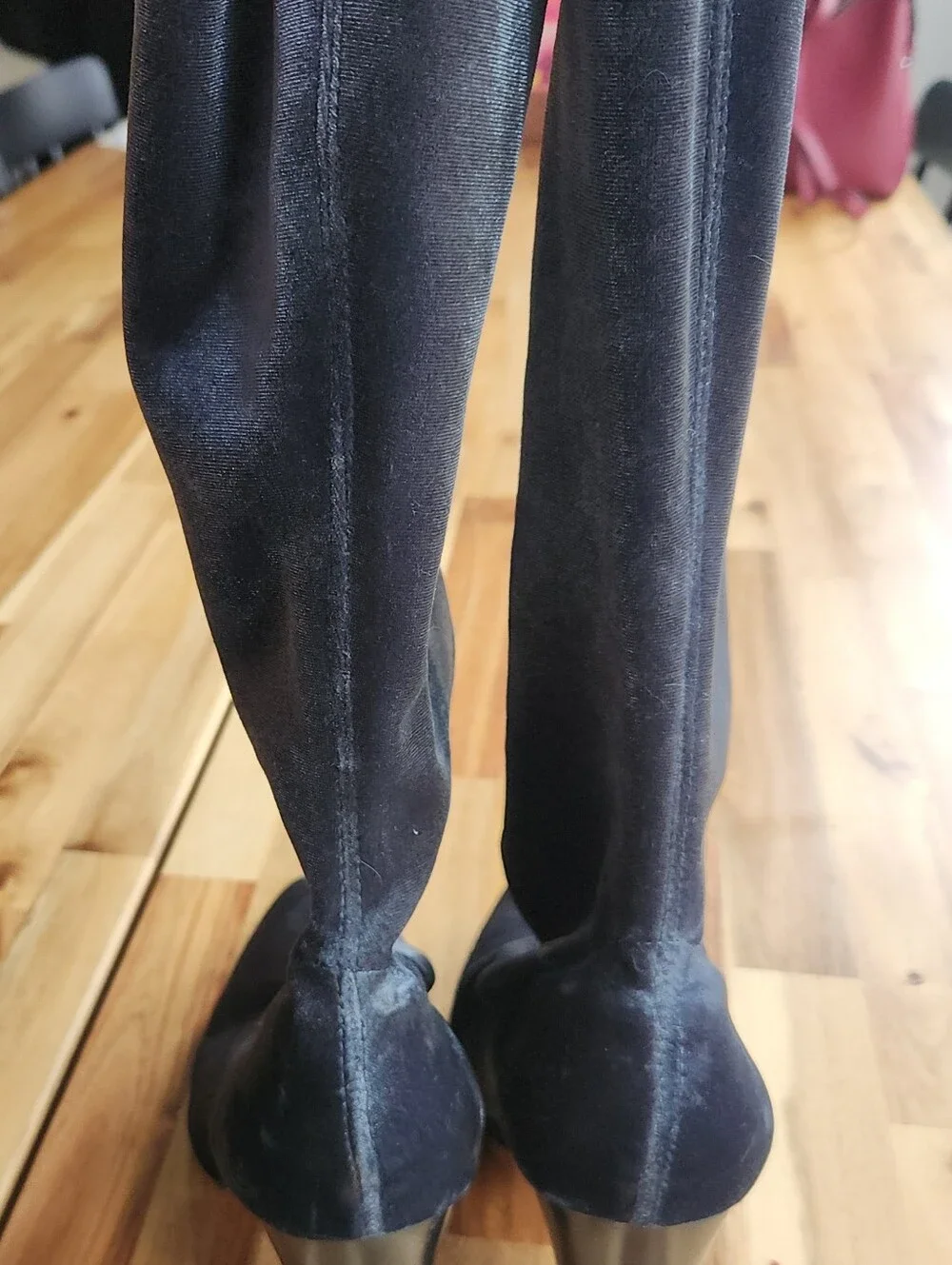 Zara Thigh High Velvet Boot in Blue-Grey
